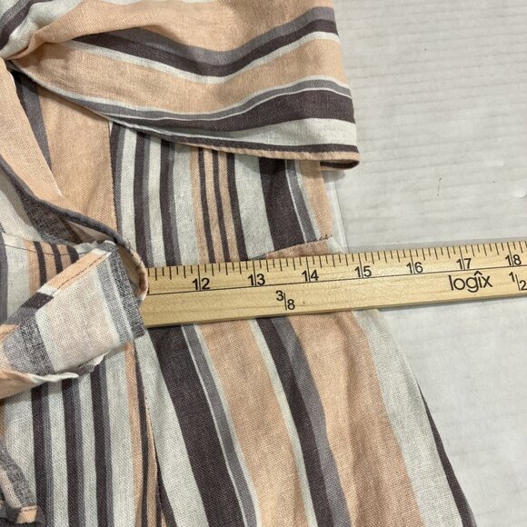Gypsies & Moondust Jumpsuit L Linen Blend Neutral Striped Wide Leg Strapless - Picture 6 of 11